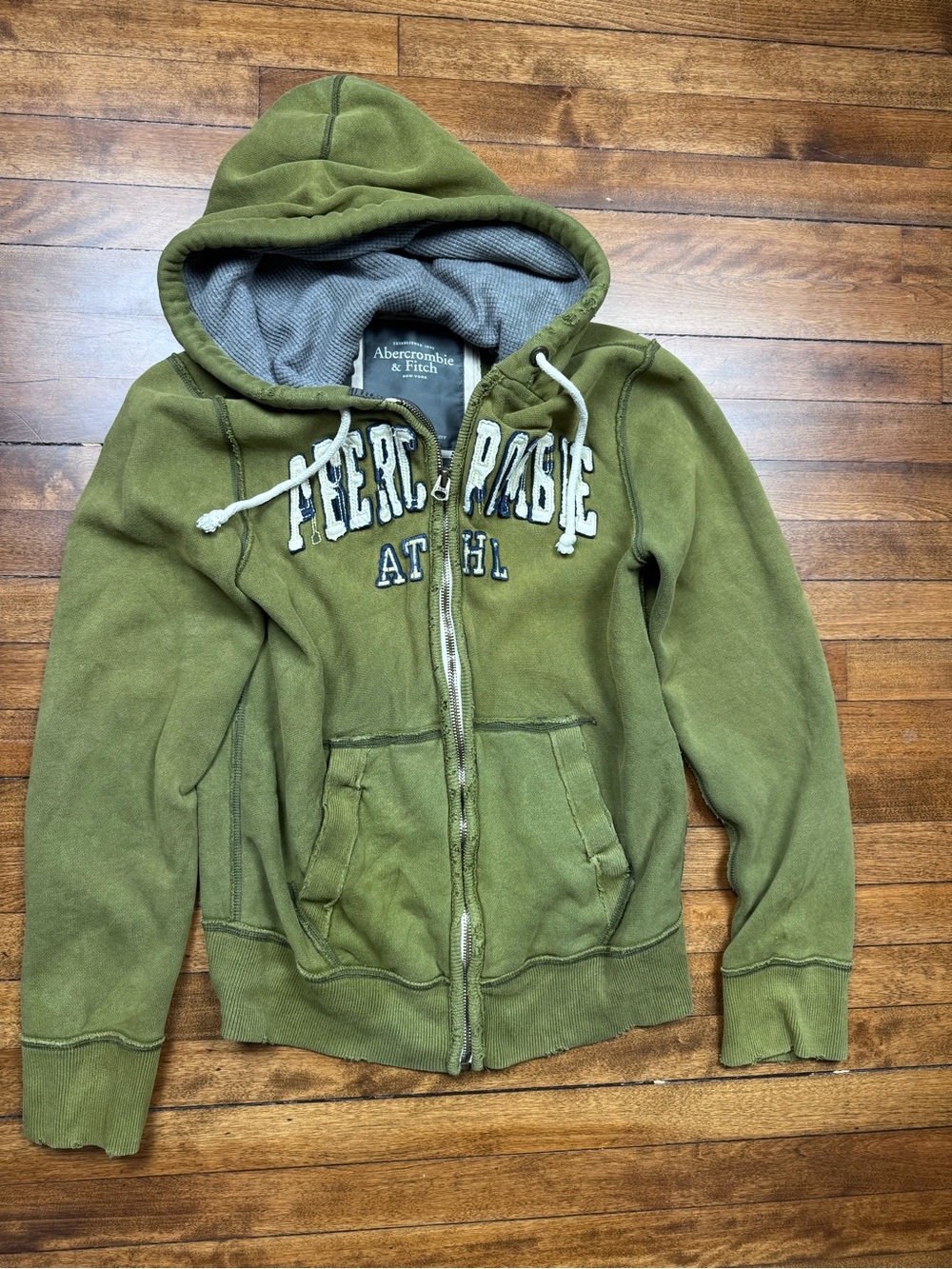 Vintage Y2K Abercrombie & Fitch Olive Hooded Zip-Up Sweatshirt & Knitted Hood